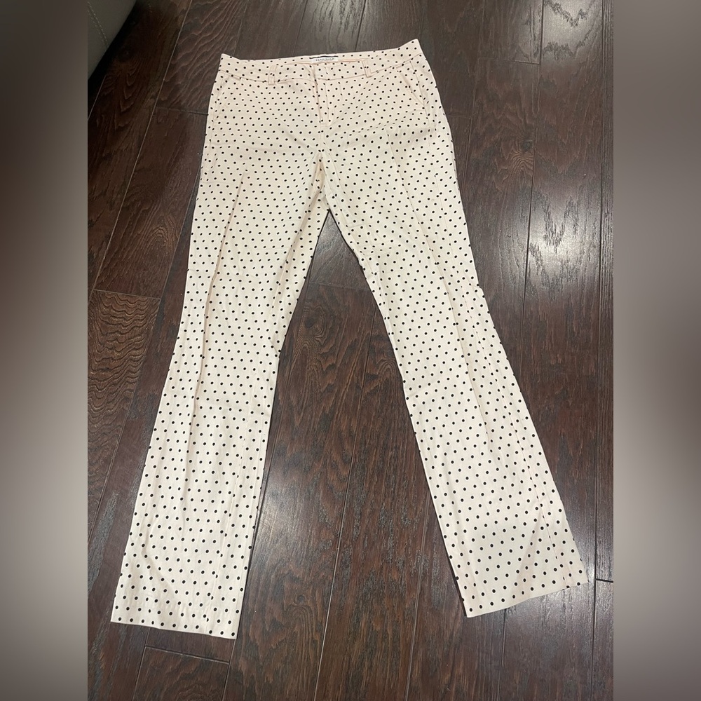 Naf Naf Women Pink Black Polka Dot Print Pant Size 12 Office Weekend Travel